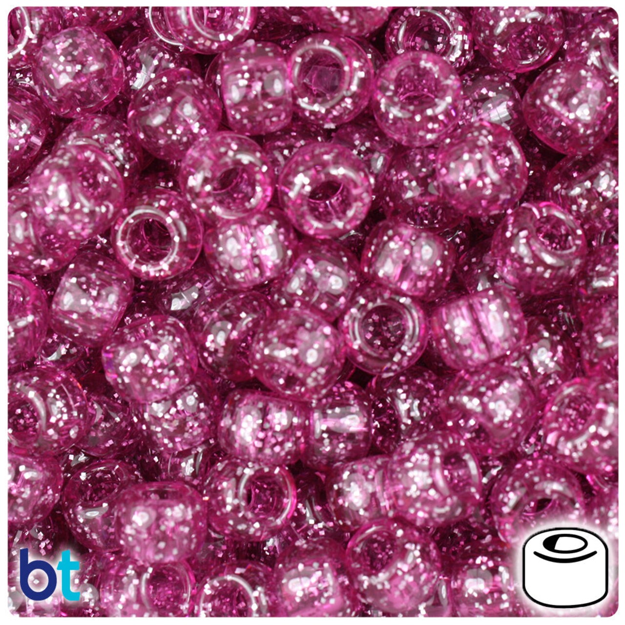 BeadTin Fuchsia Sparkle 9mm Barrel Plastic Pony Beads (500pcs)